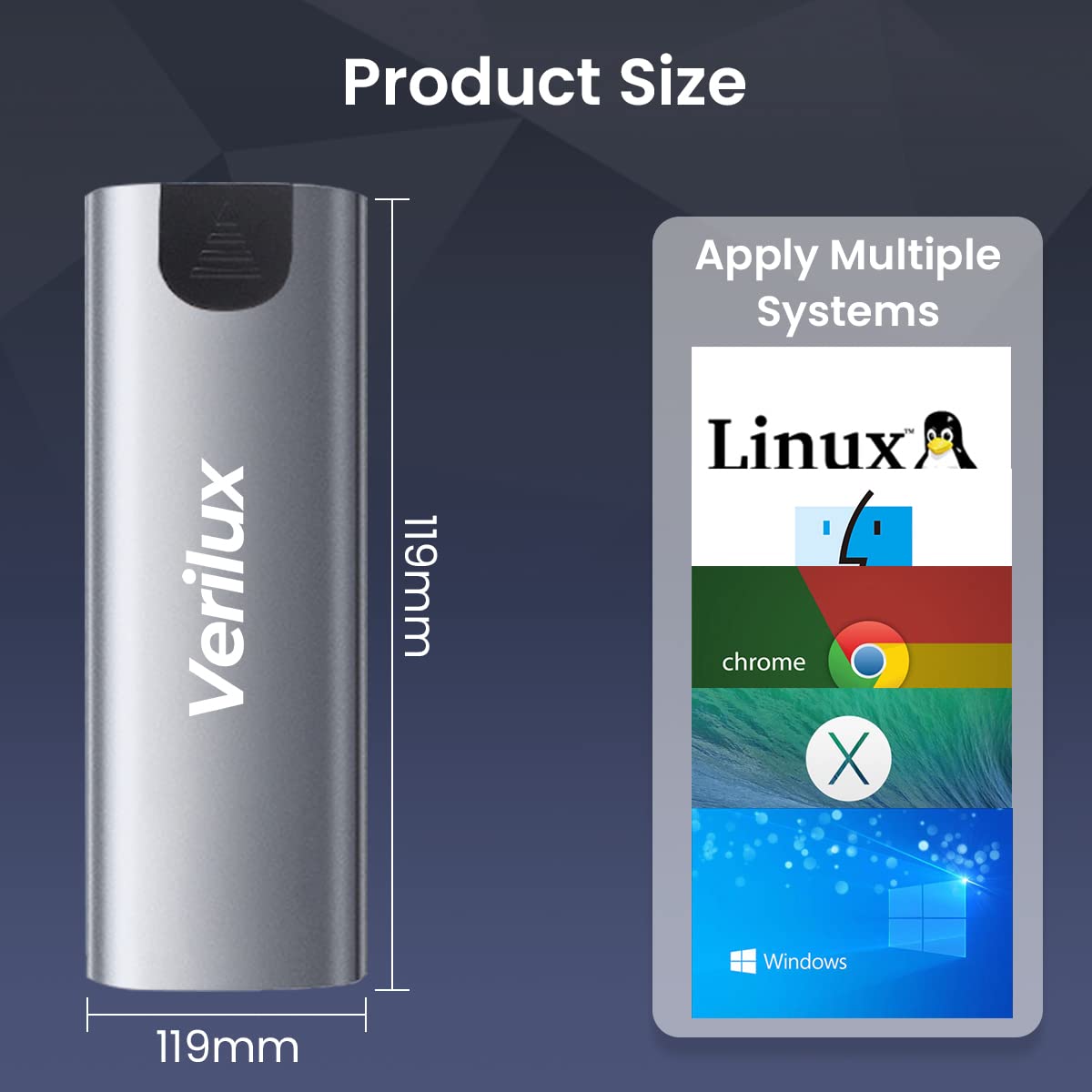Verilux M.2 NVMe SATA SSD Enclosure SATA to USB HDD Enclosure with 2 in 1 USB Cable Tool-Free USB 3.2 Gen 2 10Gbps NVMe PCI M-Key/B+M Key, Aluminum External SSD Hard Drive Case Complies with UASP Verilux M.2 NVMe SATA SSD Enclosure SATA to USB HDD Enclosure with 2 in 1 USB Cable Tool-Free USB 3.2 Gen 2 10Gbps NVMe PCI M-Key/B+M Key, Aluminum External SSD Hard Drive Case Complies with UASP